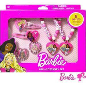 Barbie Accessories for Girls 6 Piece Toy Jewelry Box Set with 2 Rings Ages 3+